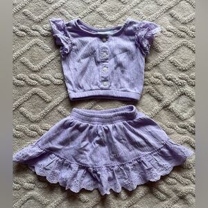 Baby Girl 12M Outfit - 2pc Purple Eyelet Short Sleeve Blouse & Skort Set